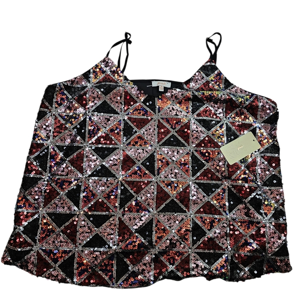 Peach 70s Disco Sequined Camisole Tank Top In 1X NWT - Picture 5 of 8
